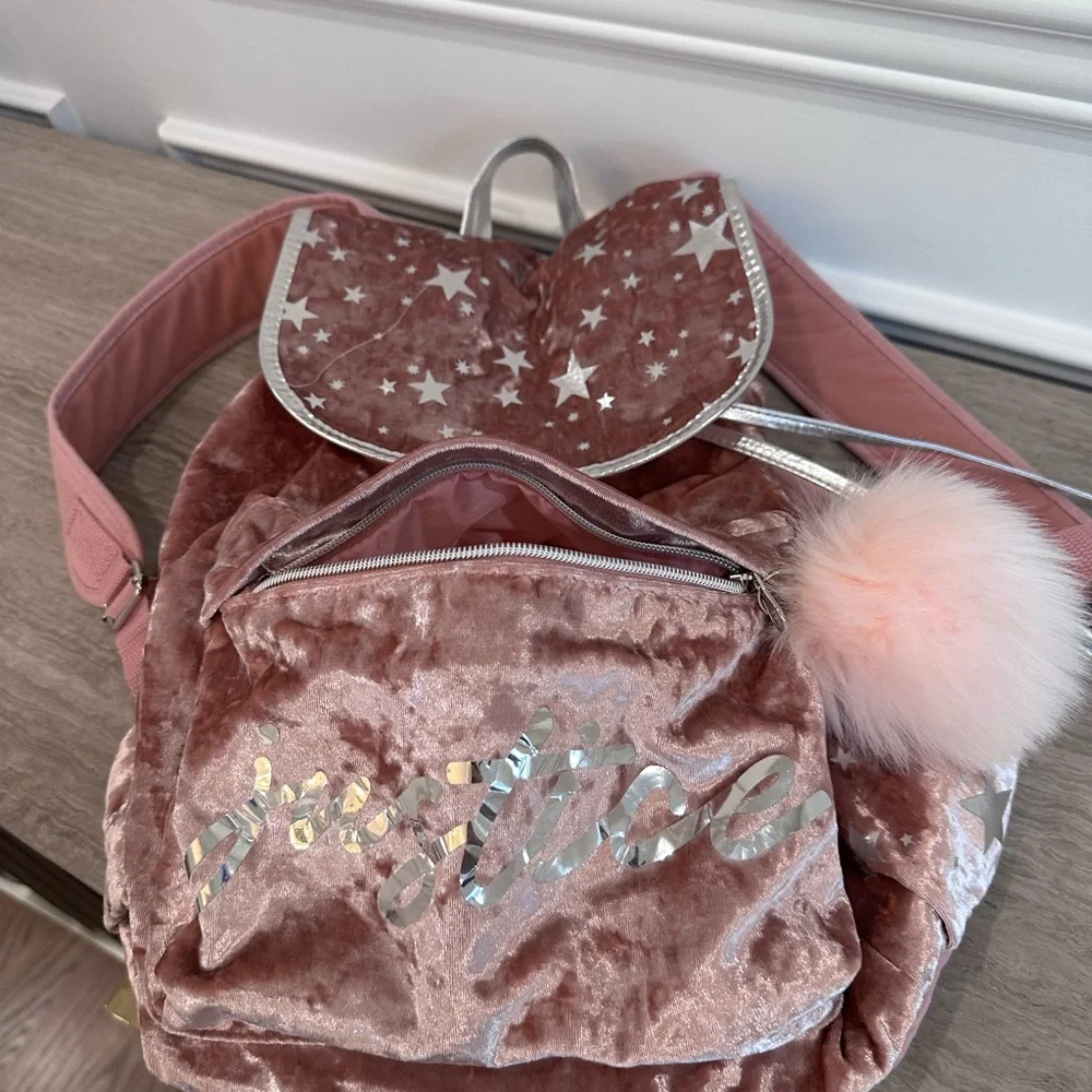 Justice Pink Velvet Backpack and pouch Set